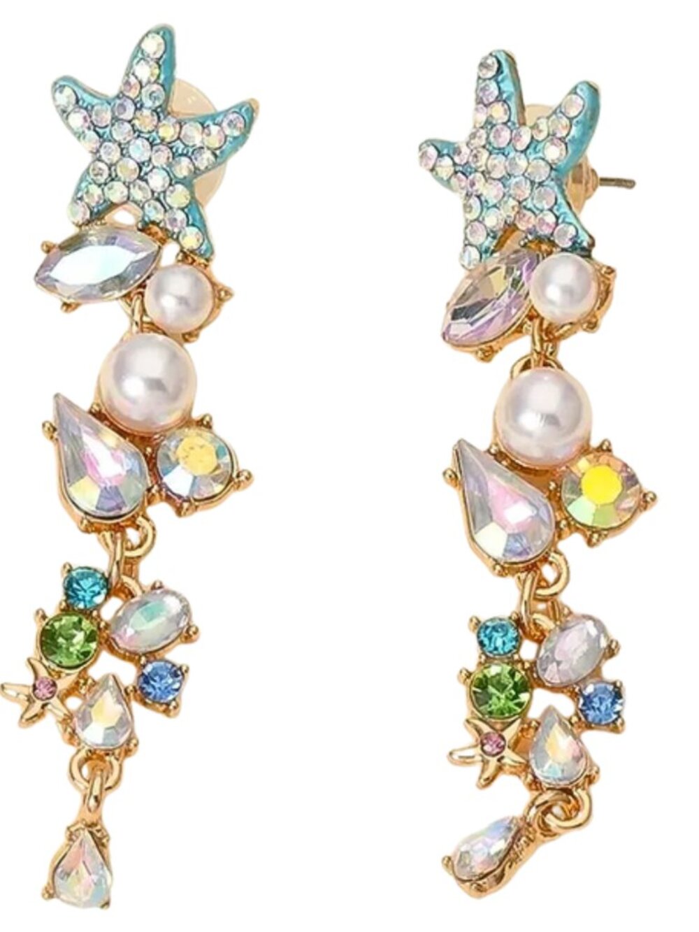 NWOT  Blue Starfish and Faux Pearls & Gemstone Earrings